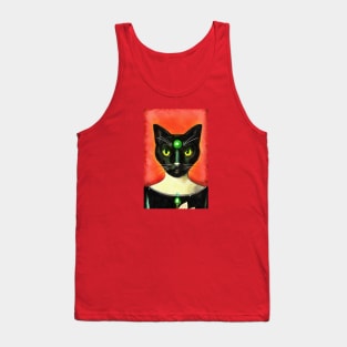 Portrait of black cat with green stone Tank Top